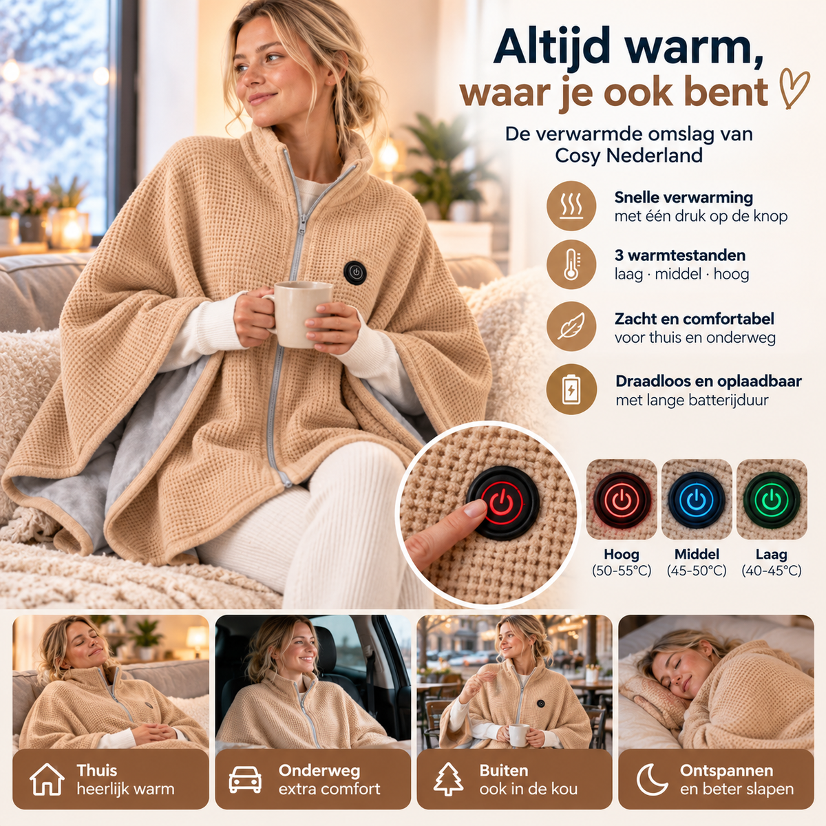 CosyWarm™ – Elektrische Verwarmde Poncho